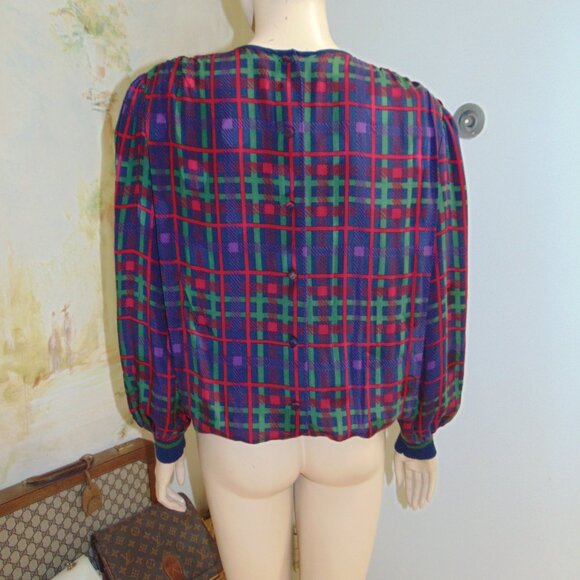 Vintage Anne Crimmins For Umi Collections Blouse Silk Abstract Geometric 10 Boho - Picture 2 of 12